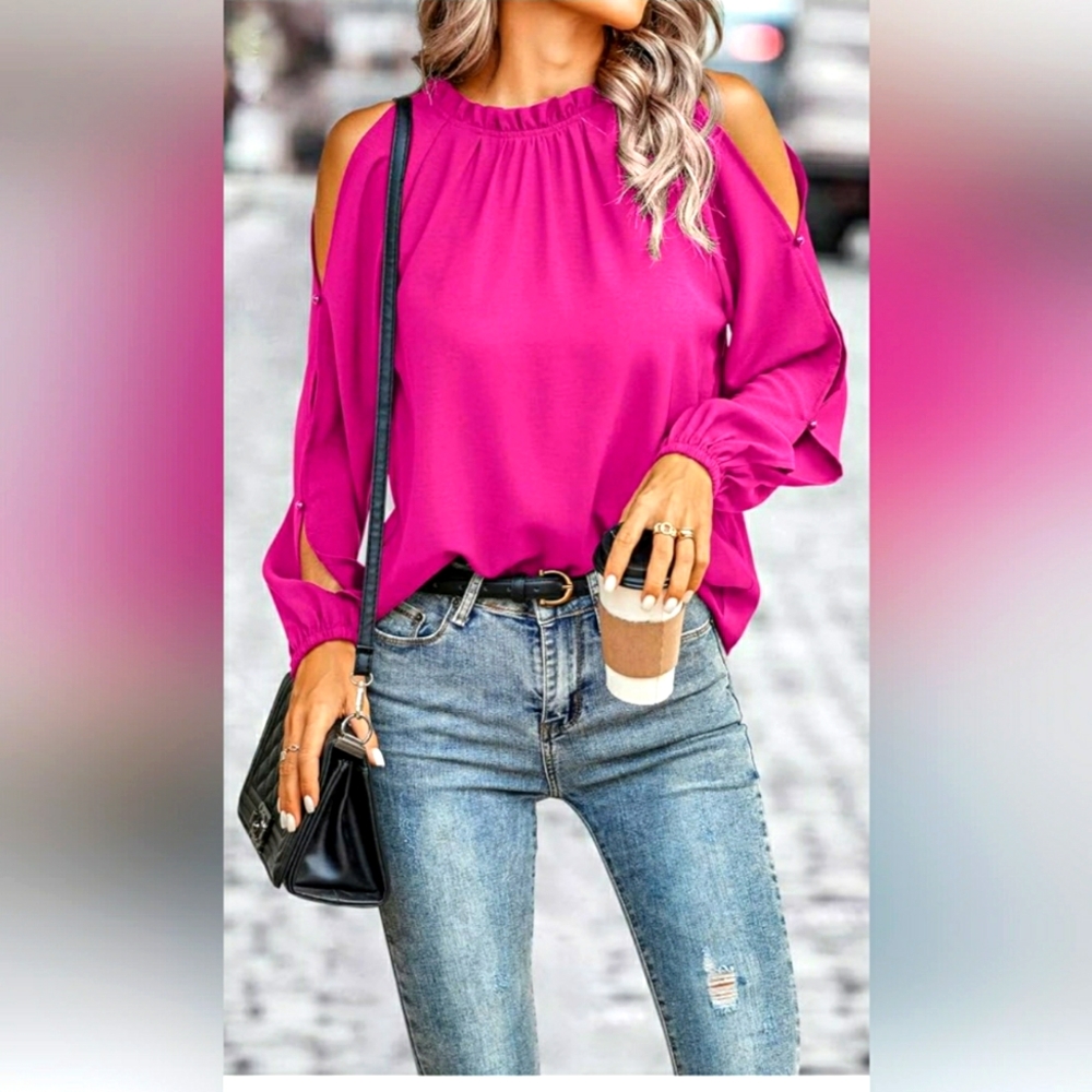 CCTOO Womens Tops Dressy Casual Cold Shoulder Ruffle Collar Blouses Fall Fashion